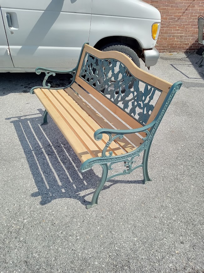 Vintage Cast Iron Park Bench with Maple Seat - Image 5