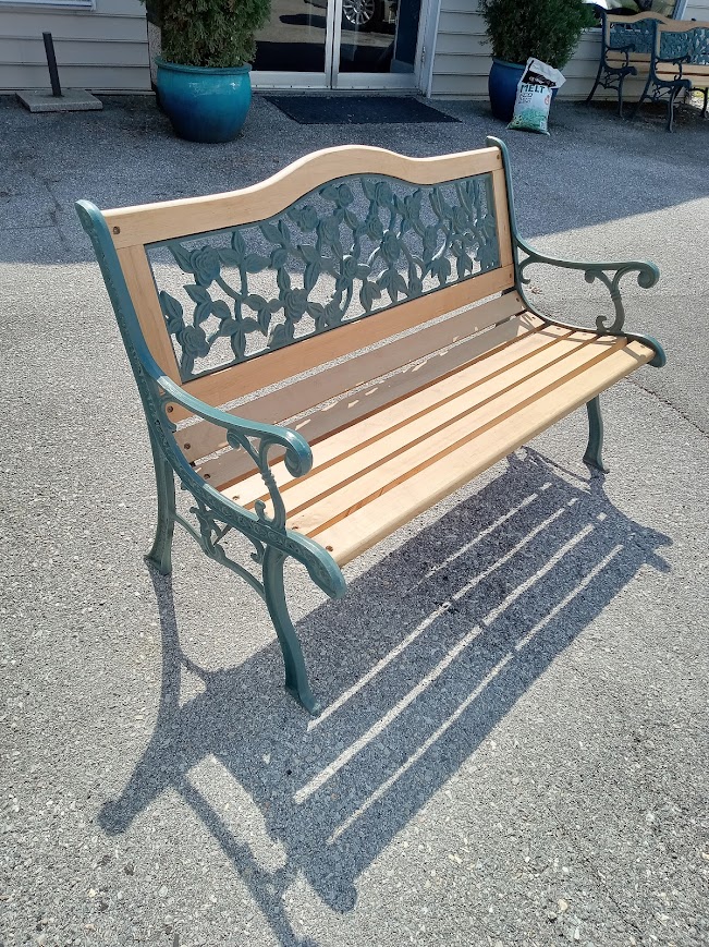 Vintage Cast Iron Park Bench with Maple Seat - Image 6