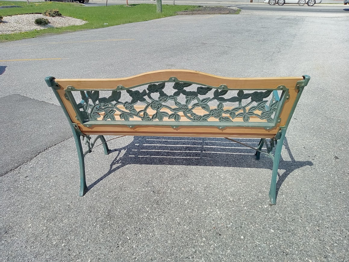 Vintage Cast Iron Park Bench with Maple Seat - Image 7