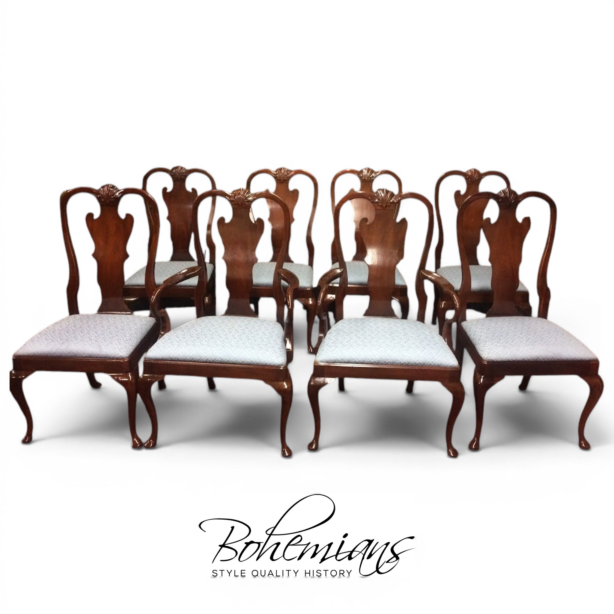 Vintage Queen Anne Dining Chairs, Henredon Furniture, Set of Eight
