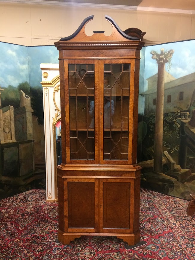 Vintage Corner Cabinet, Burl Walnut Cabinet - Image 2