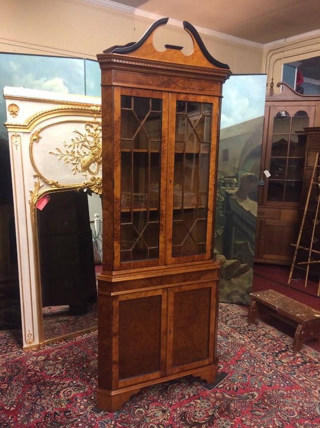 Vintage Corner Cabinet, Burl Walnut Cabinet - Image 3