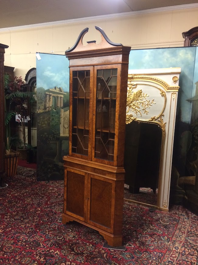 Vintage Corner Cabinet, Burl Walnut Cabinet - Image 4