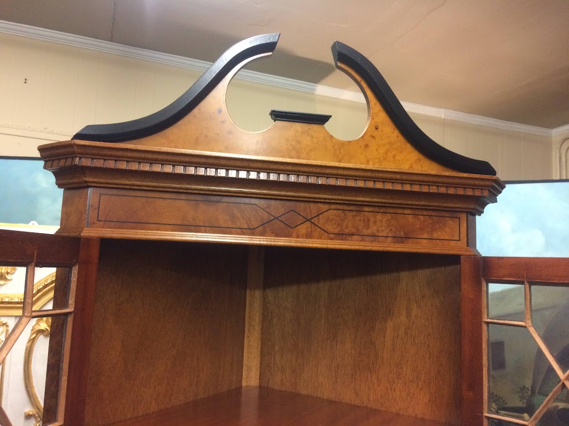 Vintage Corner Cabinet, Burl Walnut Cabinet - Image 8