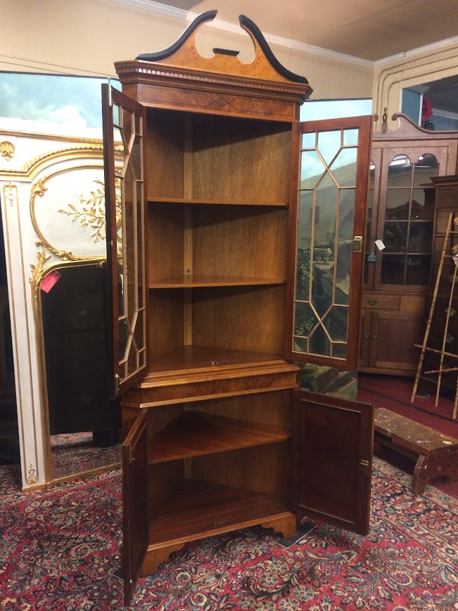 Vintage Corner Cabinet, Burl Walnut Cabinet - Image 9