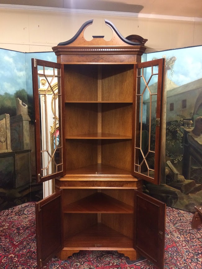 Vintage Corner Cabinet, Burl Walnut Cabinet - Image 10