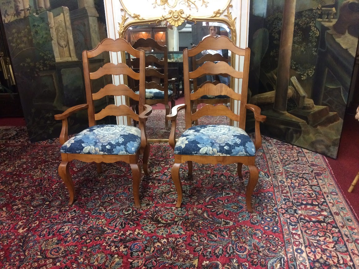 Vintage Ladder Back Arm Chairs, Ethan Allen Furniture, The Pair - Image 2