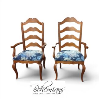 Vintage Ladder Back Arm Chairs, Ethan Allen Furniture, The Pair