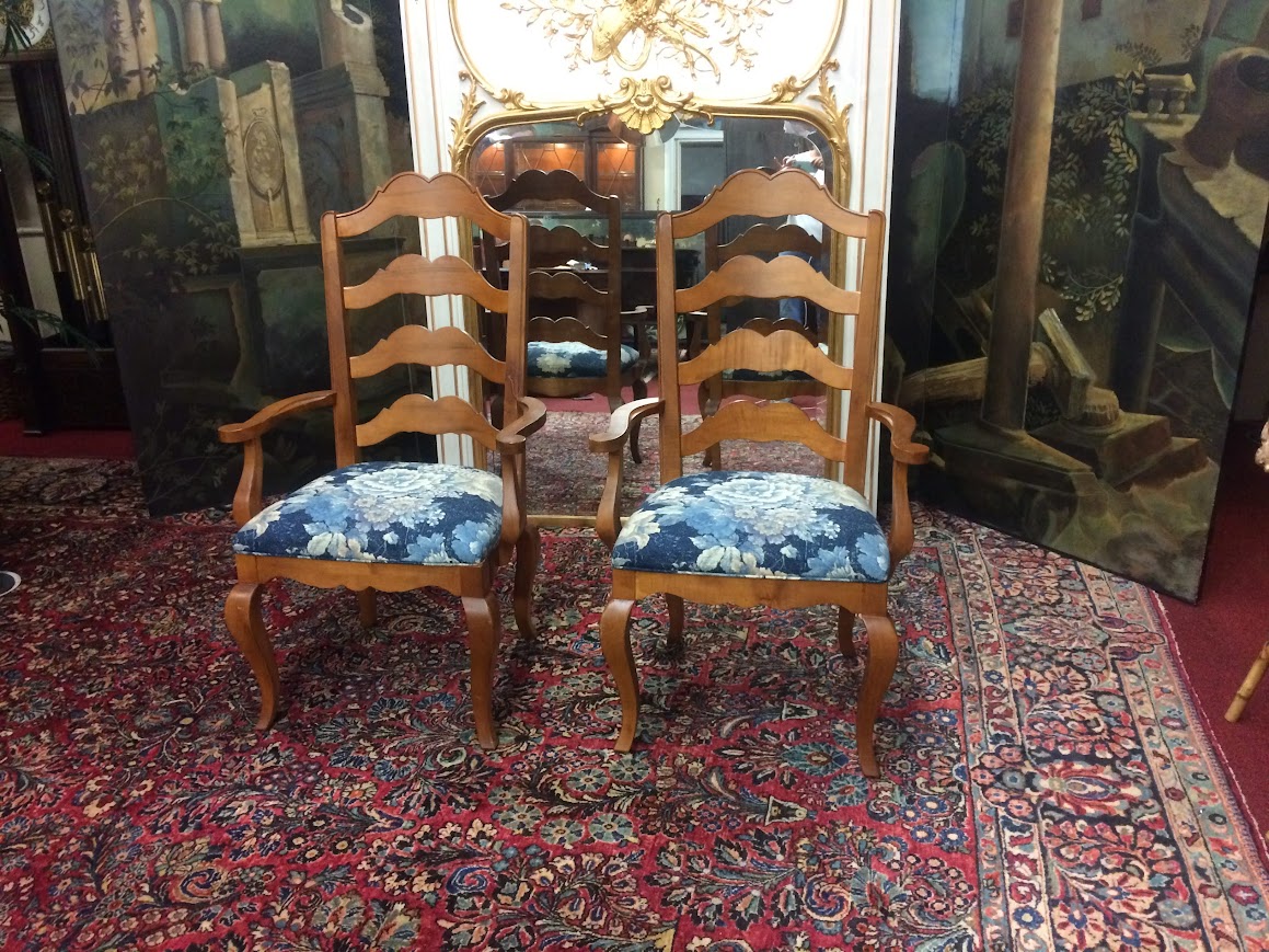 Vintage Ladder Back Arm Chairs, Ethan Allen Furniture, The Pair - Image 3