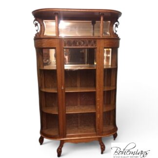 Antique Oak China Cabinet, Bowfront China Cabinet