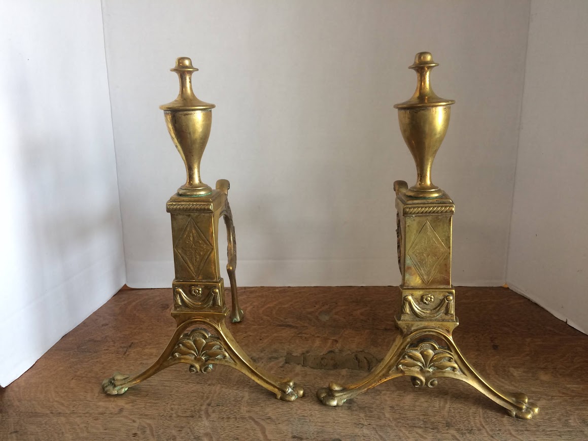 Antique Andirons, Louis XIV Style Andirons, Brass - Image 7