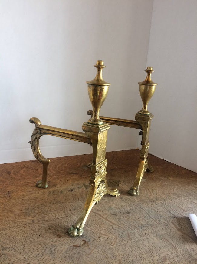 Antique Andirons, Louis XIV Style Andirons, Brass - Image 6