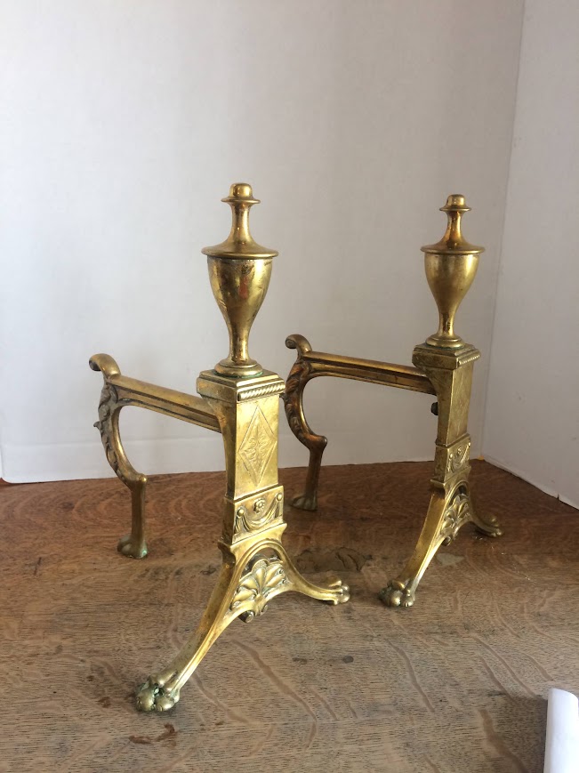Antique Andirons, Louis XIV Style Andirons, Brass - Image 5