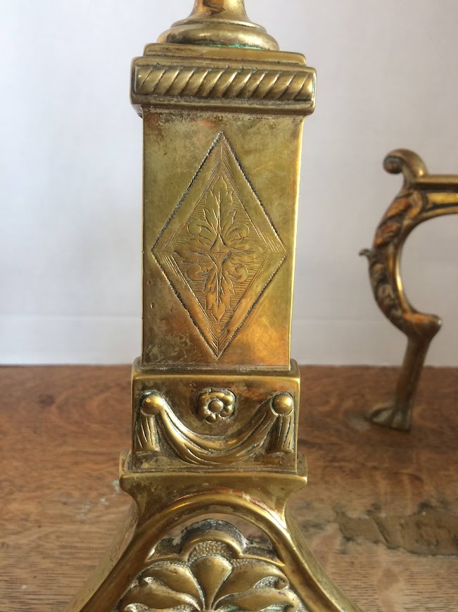 Antique Andirons, Louis XIV Style Andirons, Brass - Image 2