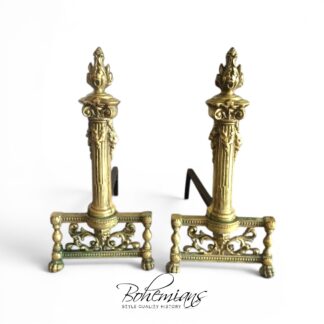 Antique Andirons, Neoclassical Style Andirons, Brass