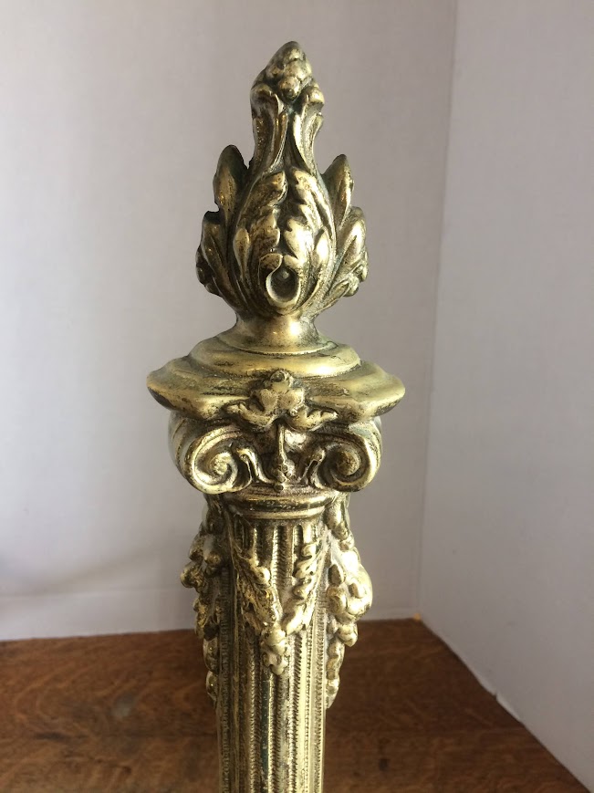 Antique Andirons, Neoclassical Style Andirons, Brass - Image 5