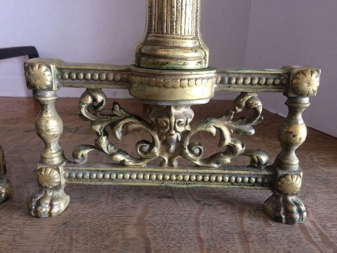 Antique Andirons, Neoclassical Style Andirons, Brass - Image 6