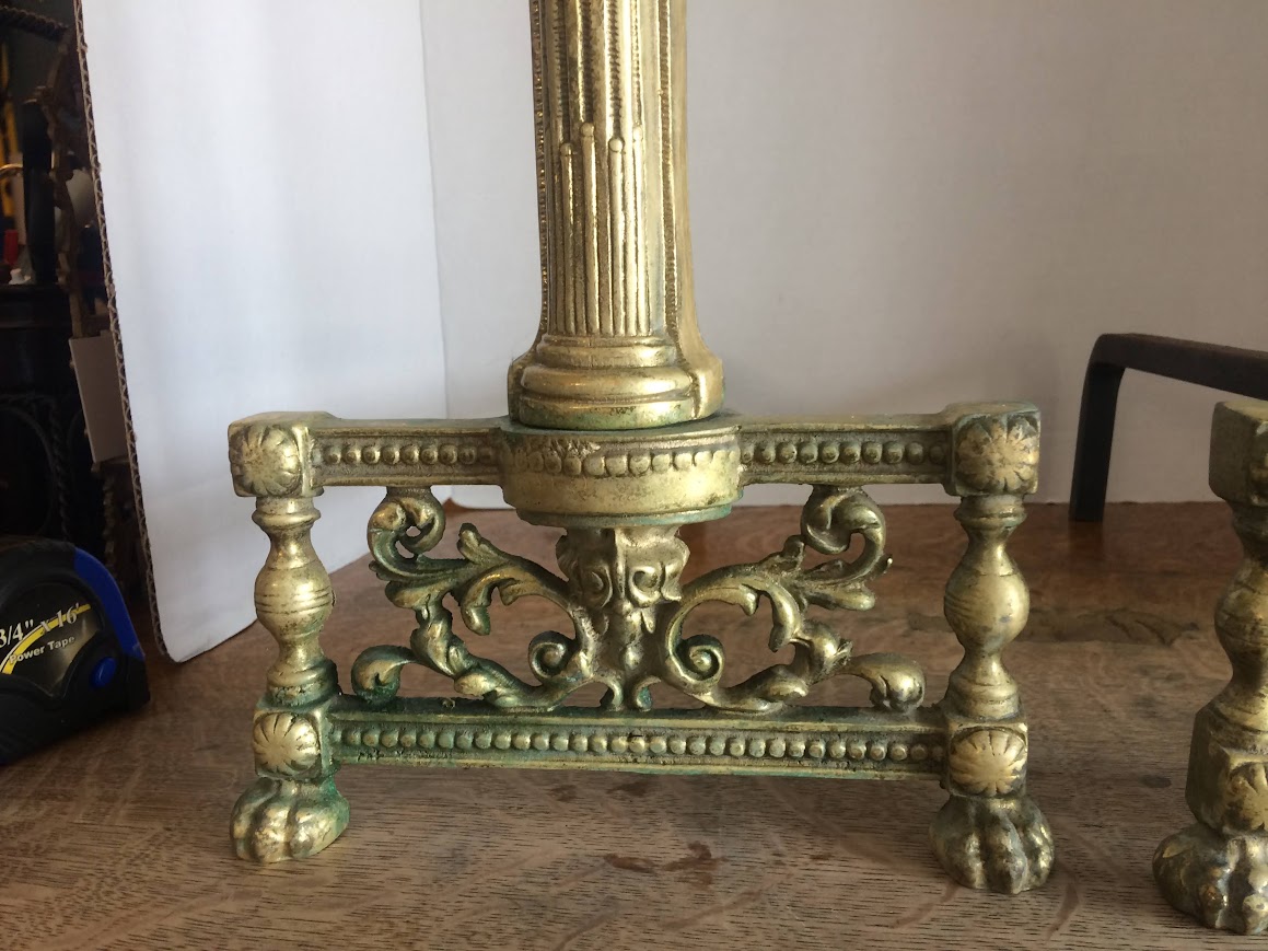 Antique Andirons, Neoclassical Style Andirons, Brass - Image 7