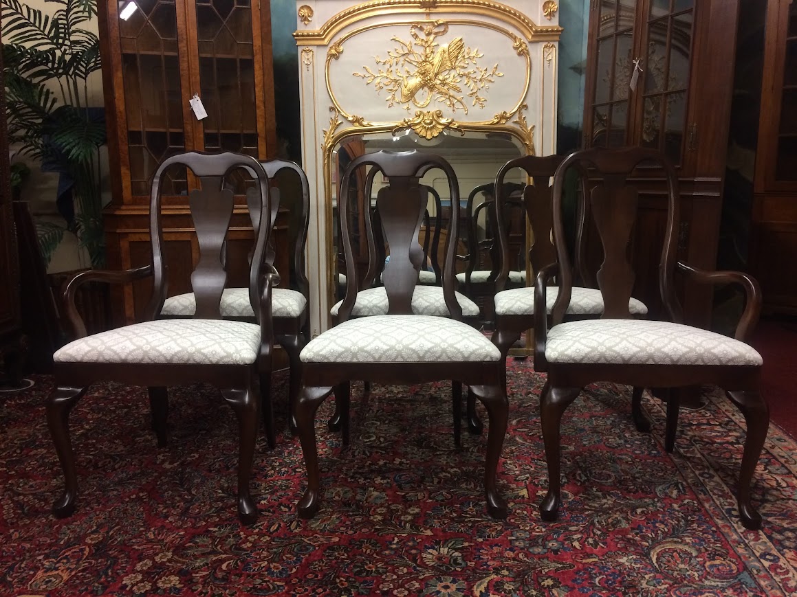 Vintage Dining Chairs, Queen Anne Dining Chairs, Set of Six - Image 4