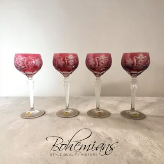 Vintage Cut to Clear Crystal Goblets, Pink Wine Glasses, Set of Four