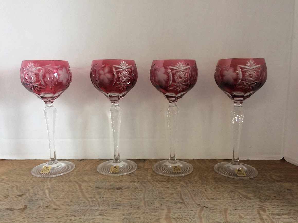 Vintage Cut to Clear Crystal Goblets, Pink Wine Glasses, Set of Four - Image 3