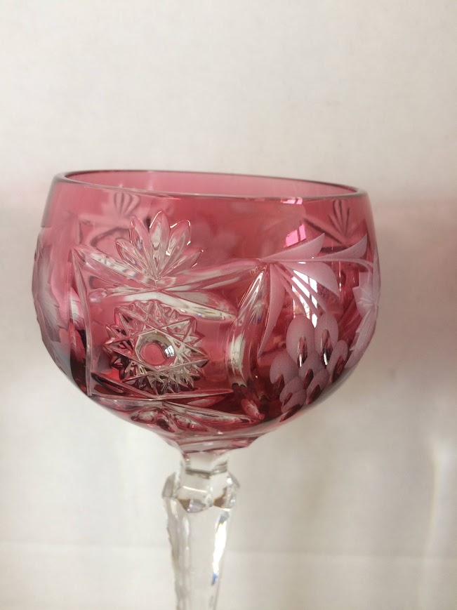 Vintage Cut to Clear Crystal Goblets, Pink Wine Glasses, Set of Four - Image 4