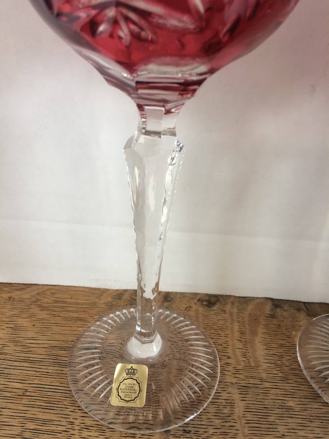 Vintage Cut to Clear Crystal Goblets, Pink Wine Glasses, Set of Four - Image 5