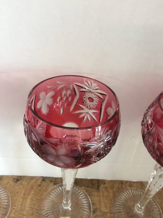 Vintage Cut to Clear Crystal Goblets, Pink Wine Glasses, Set of Four - Image 6