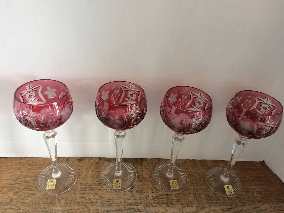 Vintage Cut to Clear Crystal Goblets, Pink Wine Glasses, Set of Four - Image 7