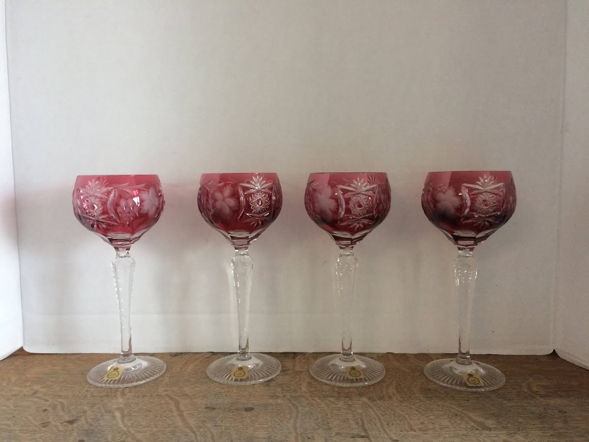 Vintage Cut to Clear Crystal Goblets, Pink Wine Glasses, Set of Four - Image 8
