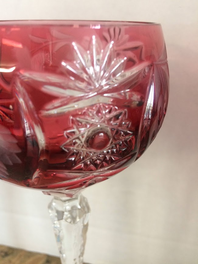 Vintage Cut to Clear Crystal Goblets, Pink Wine Glasses, Set of Four - Image 10