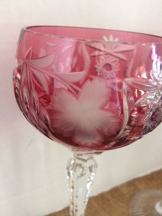 Vintage Cut to Clear Crystal Goblets, Pink Wine Glasses, Set of Four - Image 11