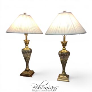 Brass and Crystal Table Lamps, Neoclassical Lamps, The Pair