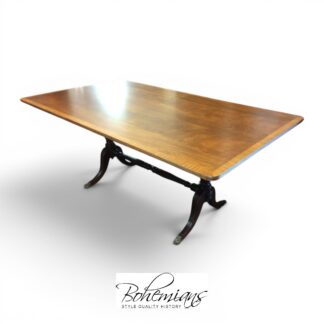 Vintage Banded Mahogany Table, Trestle Style Base
