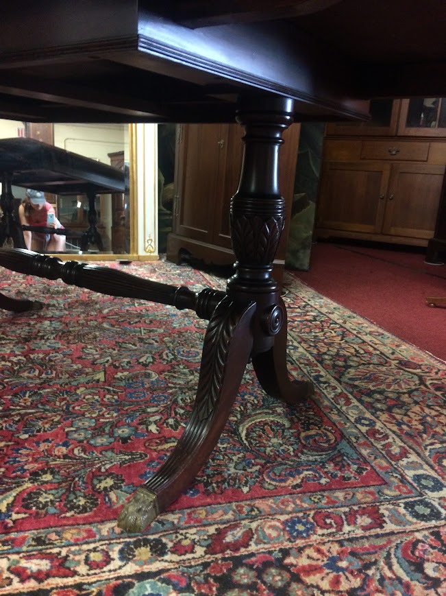 Vintage Banded Mahogany Table, Trestle Style Base - Image 16