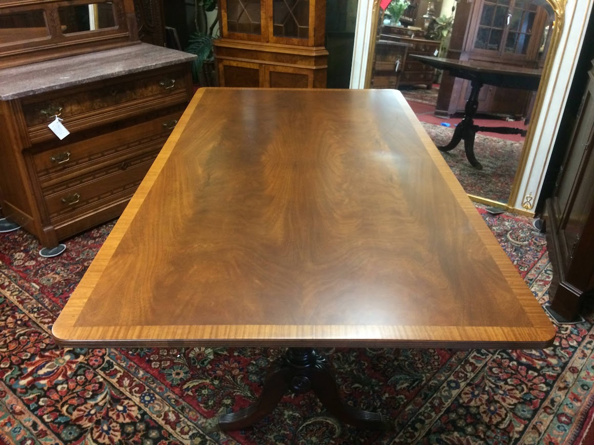 Vintage Banded Mahogany Table, Trestle Style Base - Image 8