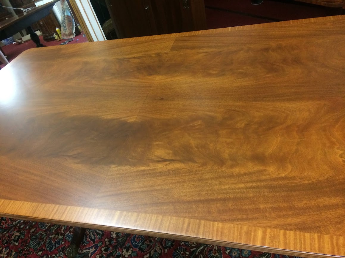 Vintage Banded Mahogany Table, Trestle Style Base - Image 9
