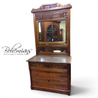 Antique Marble Top Dresser with Mirror, Victorian Walnut Dresser