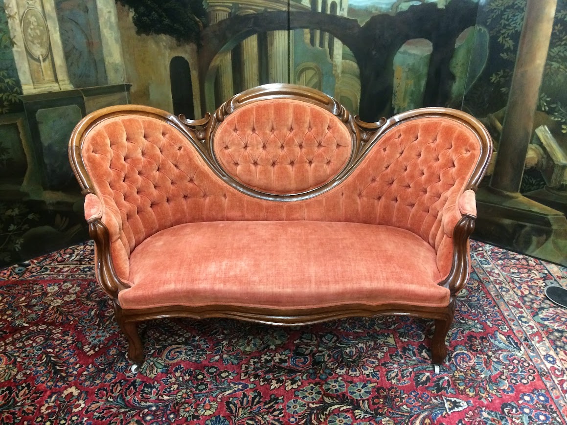 Antique Settee, Cameo Back Loveseat - Image 2
