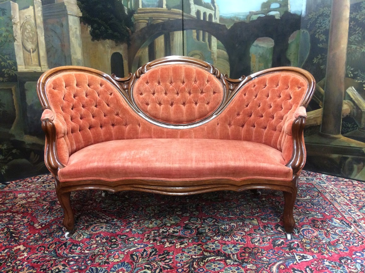 Antique Settee, Cameo Back Loveseat - Image 3