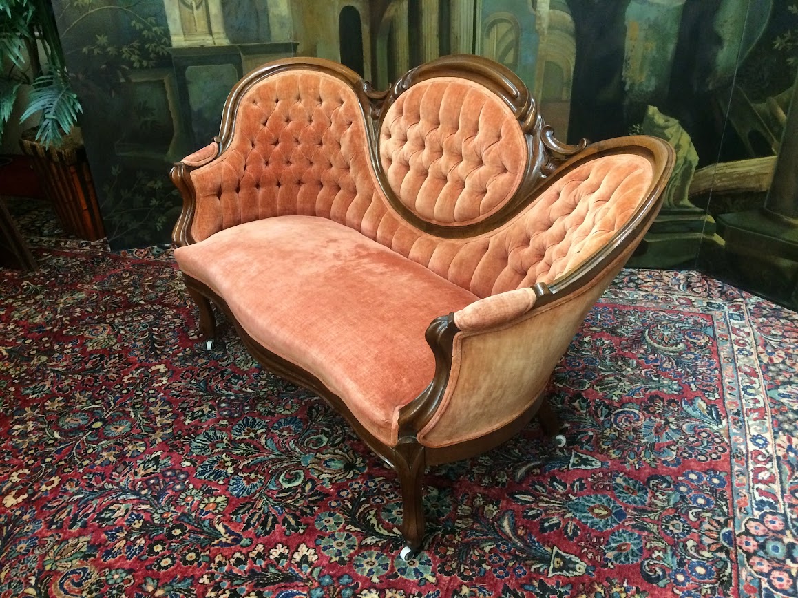 Antique Settee, Cameo Back Loveseat - Image 4