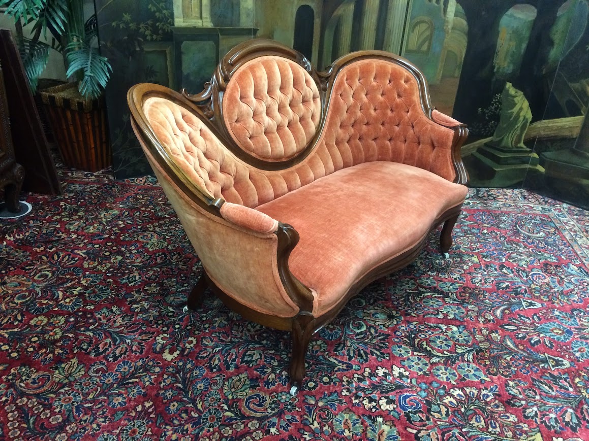 Antique Settee, Cameo Back Loveseat - Image 7