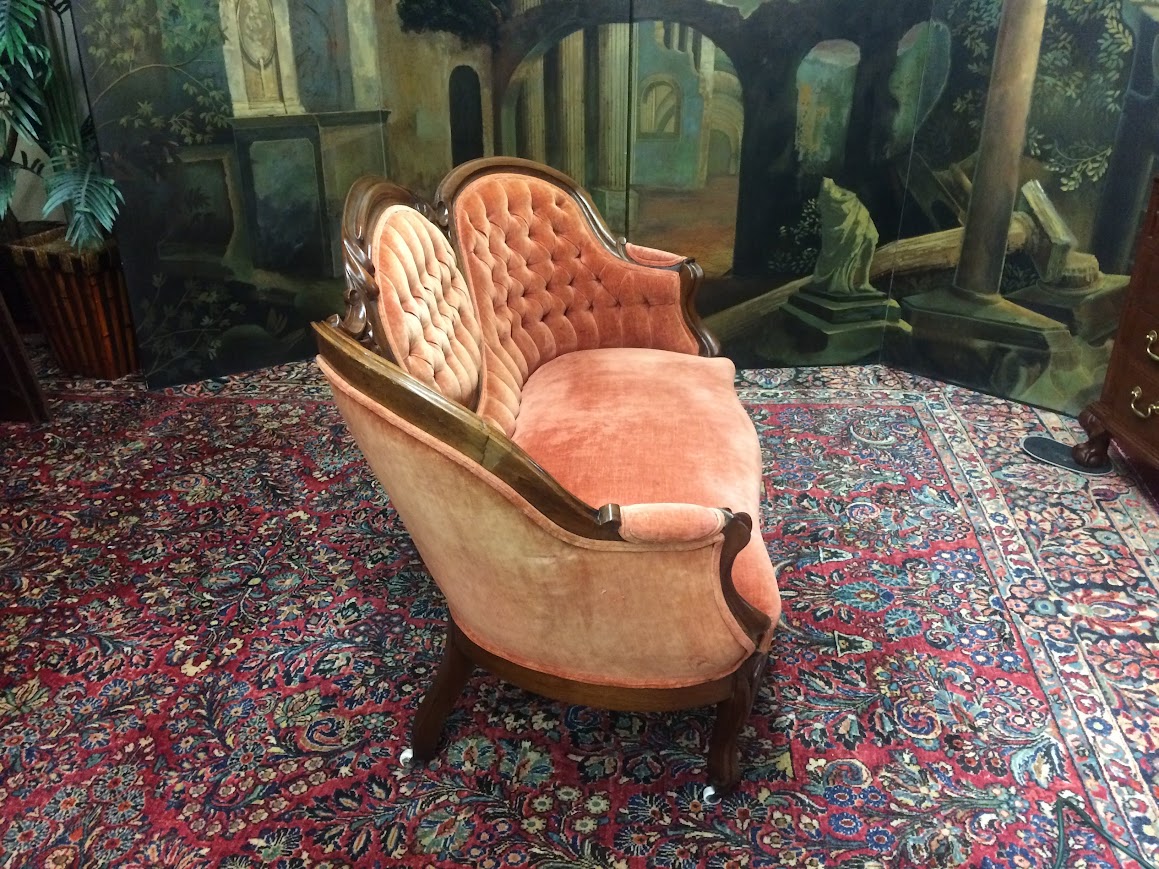 Antique Settee, Cameo Back Loveseat - Image 8