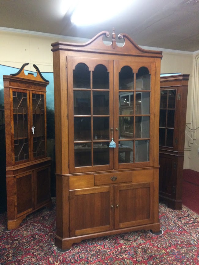 Vintage Corner Cabinet, Two Piece Cherry Cabinet - Image 2