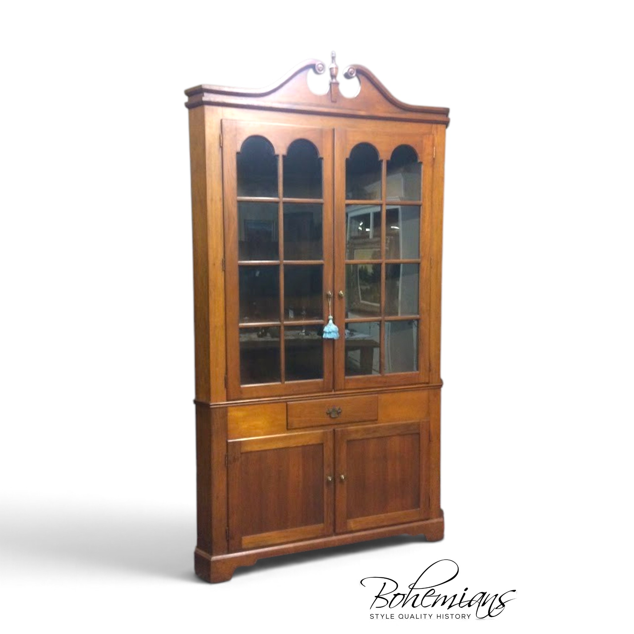 Vintage Corner Cabinet, Two Piece Cherry Cabinet
