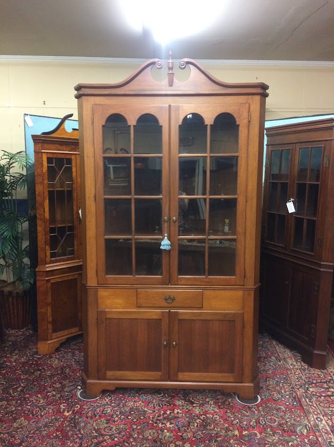 Vintage Corner Cabinet, Two Piece Cherry Cabinet - Image 3