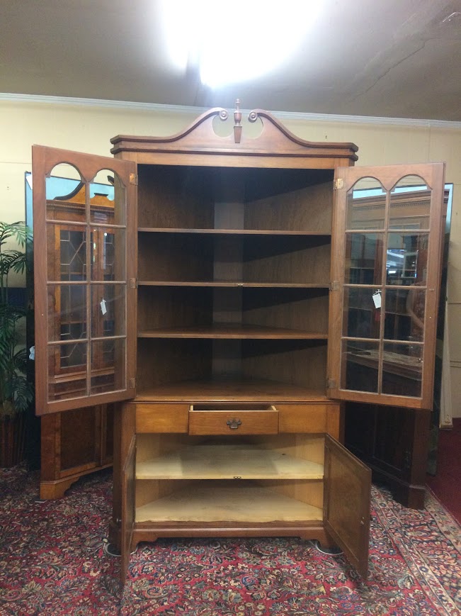 Vintage Corner Cabinet, Two Piece Cherry Cabinet - Image 5