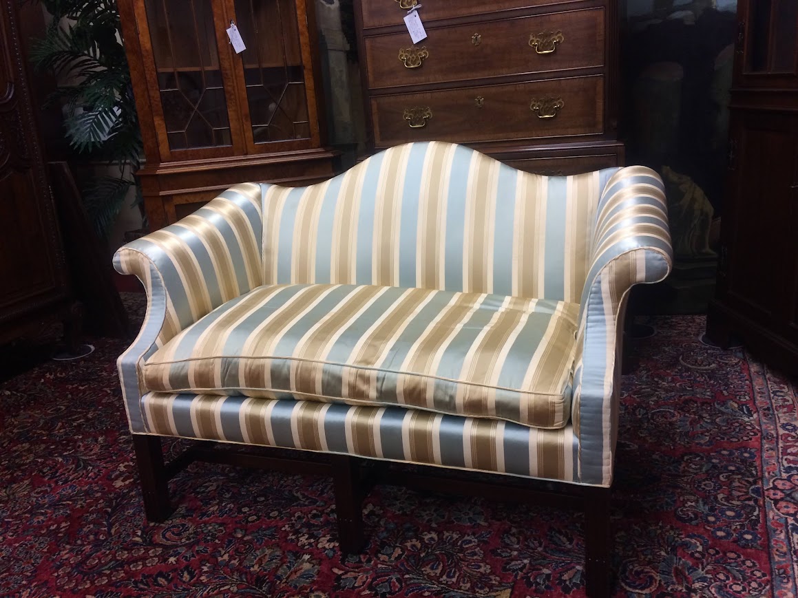 Vintage Settee, Camel Back Small Sofa - Image 3