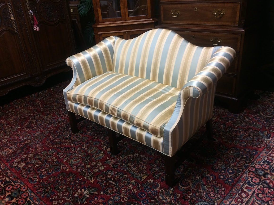 Vintage Settee, Camel Back Small Sofa - Image 4