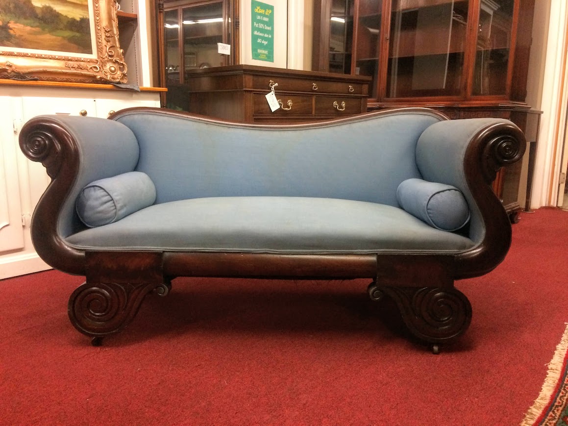 Antique Empire Settee, Mahogany Frame Settee - Image 2